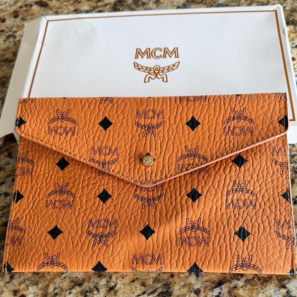 MCM Orange Logo Envelope Pouch